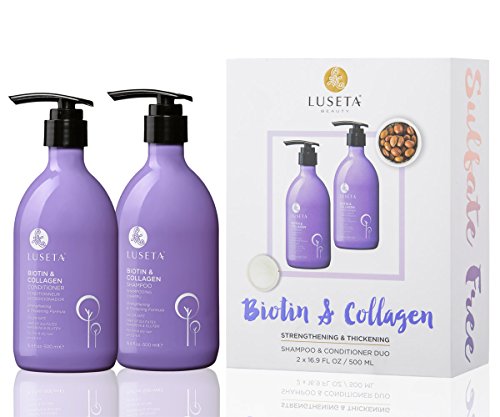 LUSETA Champú Anticaída Cabello y Acondicionador de Biotina y Colágeno Ideal para la Pérdida de Cabello Promueve el Crecimiento del Cabello 2 x 500 ml