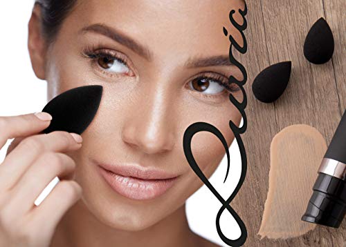 Luvia - Juego de 4 miniesponjas ovaladas de maquillaje Beauty Blender en color negro, esponja supersuave en 2 tamaños para una aplicación precisa y amplia de cosméticos