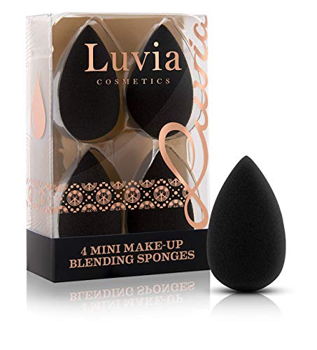 Luvia - Juego de 4 miniesponjas ovaladas de maquillaje Beauty Blender en color negro, esponja supersuave en 2 tamaños para una aplicación precisa y amplia de cosméticos