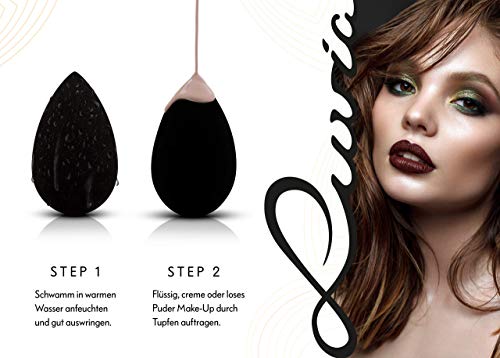 Luvia - Juego de 4 miniesponjas ovaladas de maquillaje Beauty Blender en color negro, esponja supersuave en 2 tamaños para una aplicación precisa y amplia de cosméticos