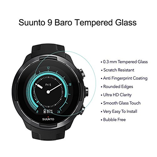 LUXACURY Suunto 9 Baro Protector de Pantalla Vidrio Templado Protector Foils para Suunto 9 Baro Smartwatch Dureza 9H Antihuellas Anti-Arañazos (3 Packs)