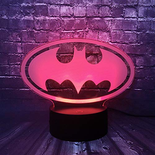 Luz nocturna Batman con mando a distancia DC Superhero para dormir de bebé, luz nocturna 3D para niños, 7 colores, bombilla sensor de movimiento USB, luz de vacaciones, regalo de Navidad (logo Batman)
