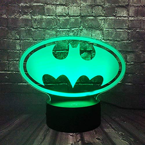Luz nocturna Batman con mando a distancia DC Superhero para dormir de bebé, luz nocturna 3D para niños, 7 colores, bombilla sensor de movimiento USB, luz de vacaciones, regalo de Navidad (logo Batman)
