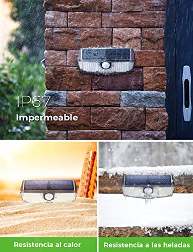 Luz Solar Exterior 200 Led, Foco Solar con Sensor de Movimiento Iluminación, 270° Gran Angular, IPX7 Impermeable, Más Brillante y Durable, Fácil de Instalar