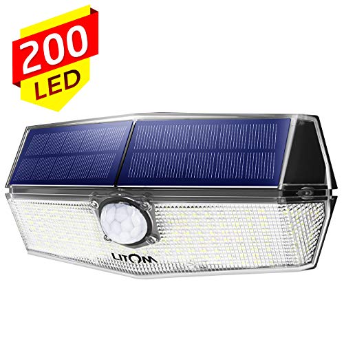 Luz Solar Exterior 200 Led, Foco Solar con Sensor de Movimiento Iluminación, 270° Gran Angular, IPX7 Impermeable, Más Brillante y Durable, Fácil de Instalar