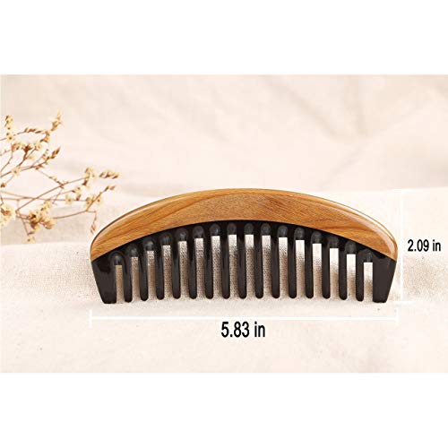LWBTOSEE - Peine de madera de nim hecho a mano, de dientes finos, madera de sándalo verde antiestático para mujeres, hombres y niñas, peine para cabello grueso, rizado y ondulado