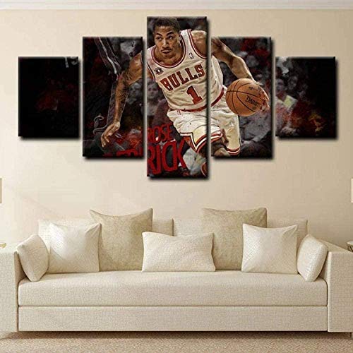 LWE831 5 Panel Large Poster HD Printed Framed Ready To Hang Living Room Bedroom Home Decoration Paintings Modern Pictures Basketball Star 5 Pieces Canvas Wall Art Prints