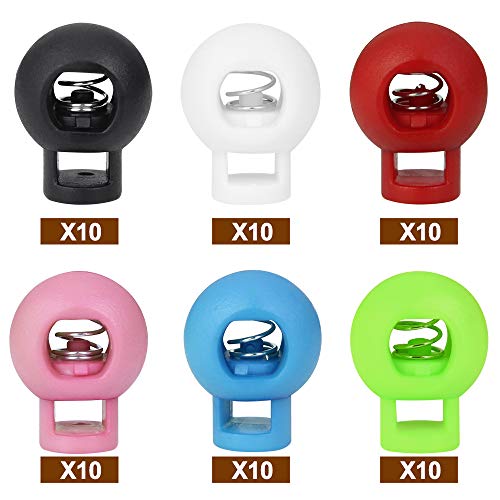 LYTIVAGEN 60 PCS Cierres de Cordón, Multicolor Cierre de Cuerda Plásitico, Cordón Tope Redondo con Resorte para Mochila, Ropa, Deportes, Senderismo, Acampada