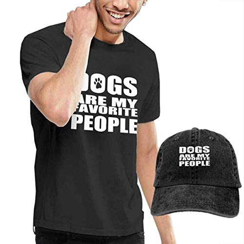 LYZBB Camisetas y Tops Hombre Polos y Camisas,Dogs Are My Favorite People Adult Round Neck Short Sleeve T-Shirts Black and Adjustable Cowboy Hat