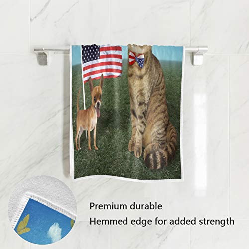 LZXO Toallas de algodón con la bandera estadounidense, perro o gato, toalla de mano de secado rápido (76 x 38 cm), muy suave, absorbente, para baño, cocina, hotel