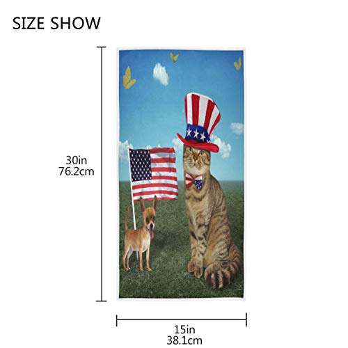 LZXO Toallas de algodón con la bandera estadounidense, perro o gato, toalla de mano de secado rápido (76 x 38 cm), muy suave, absorbente, para baño, cocina, hotel