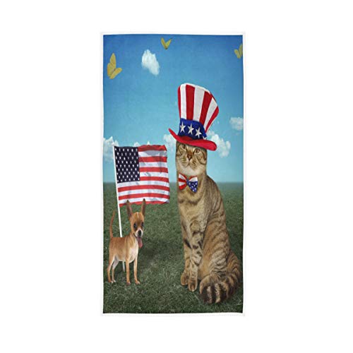 LZXO Toallas de algodón con la bandera estadounidense, perro o gato, toalla de mano de secado rápido (76 x 38 cm), muy suave, absorbente, para baño, cocina, hotel