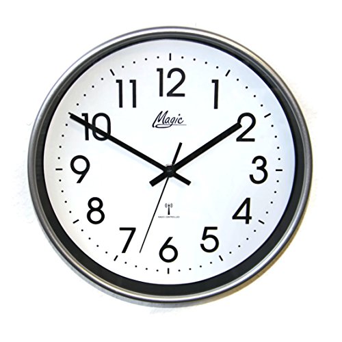 Magic 4491-19M - Reloj de pared controlado por radio (30 cm), color plateado