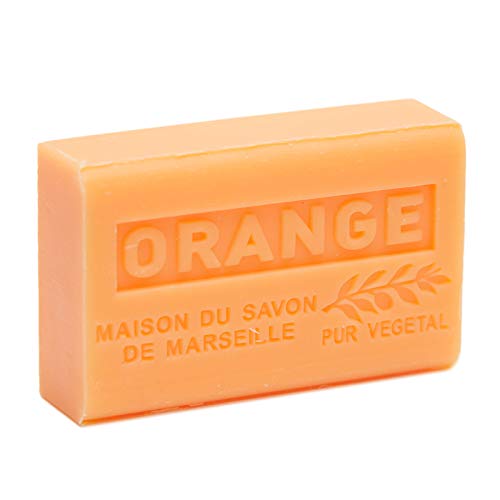 Maison du Savon de Marseille - Jabón francés hecho con manteca de karité orgánica - Hidratante para piel suave - Fragancia naranja - Barra de 125 g