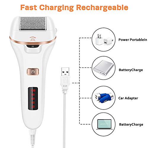 Majome Electric Foot File Rechargeable - 3 in 1 Foot Files for Hard Skin, Epilator, Hair Remover with 4 Heads and 2 Speeds, Wet and Dry Painless Womens Razor Bikini Trimmer with LED Light