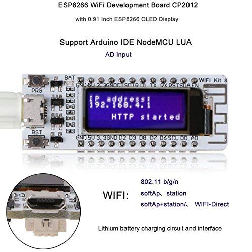 MakerHawk Placa de Desarrollo WiFi ESP8266 con Pantalla OLED de 0,91 Pulgadas Pantalla OLED CP2012 Soporte Arduino IDE NodeMCU Lua