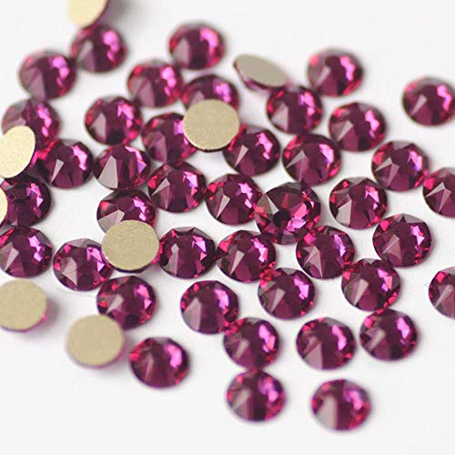 MALATA 8 Big 8 Small Flat Back Stick en Diamantes de imitación Cristales de Strass con Brillo de fijación en frío para decoración de uñas, Fucsia, SS20 1440Pcs