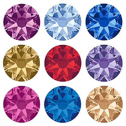 MALATA Non Hotfix 8 Big 8 Small DIY Crystal Stick on Nails Rhinestones de Espalda Plana para Decoraciones de uñas, Fucsia, SS30 288Pcs