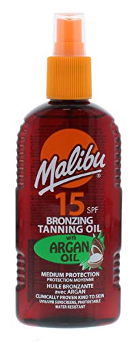 Malibu SPF 15 bronceador bronceado aceite con aceite de argán, 200 ml