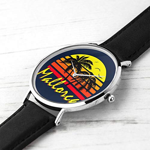 Mallorca - Reloj de Pulsera Unisex de Cuarzo con Correa de Piel Negra para Hombre y Mujer, colección de Regalo