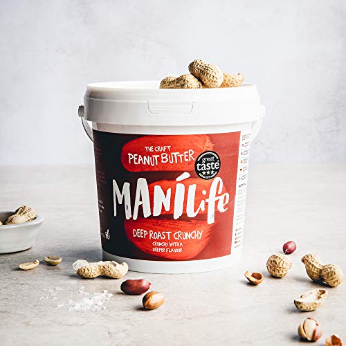 ManiLife Mantequilla de Cacahuete 4kg - Crunchy Peanut Butter - Natural, de origen único, sin aditivos, sin azúcar añadida, sin aceite de palma - Crujiente Tostado Profundo - (4 x 1kg)