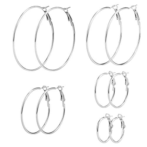 Mannli 5 Pares Aro de Acero Inoxidable Set de Pendiente Aro de Oreja Anilla de Oído Redondo, 5 Tamaños