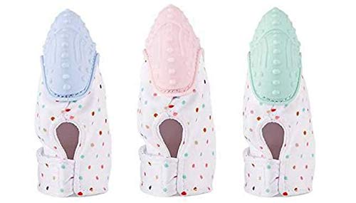 Manoplas de Dentición para Bebé, 2 Piezas Mordedor Bebes + 1 Pieza Juguete Mordedor Forma Uva, Aliviar el Dolor de Encías, Masajear Encías y Proteger Las Manos, Azul