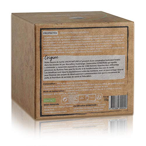 Manteca de karité cruda ecológica - Certificado ecológico y de comercio justo - 100% pura, sin refinar - Cuidado hidratante natural para el rostro, el cuerpo y el cabello - 250g