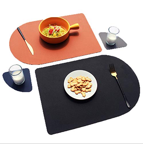 Manteles Individuales Redondos De Piel Sintética Tapetes Antideslizantes Para Mesa Con Aislamiento Térmico Juego De 2 Tapetes Y Posavasos Lavables Tapetes De Café Para Mesas De Comedor 17.3 "x 11.8"