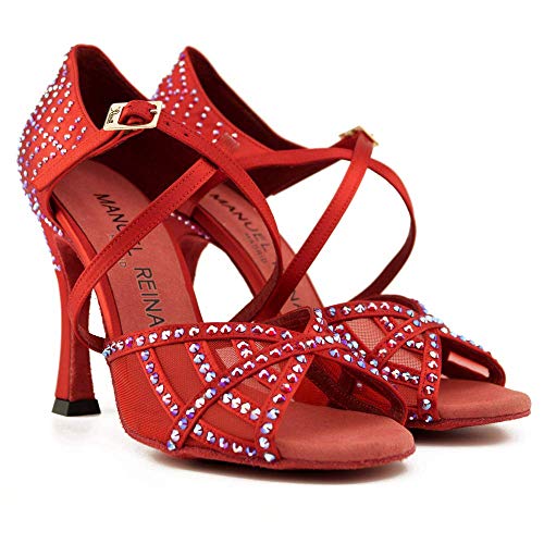 Manuel Reina - Zapatos de Baile Latino Mujer Salsa Black Widow Red Edition - Bailar Bachata, Salsa, Kizomba (37 EU, Tacón: 9)