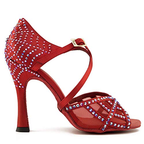 Manuel Reina - Zapatos de Baile Latino Mujer Salsa Black Widow Red Edition - Bailar Bachata, Salsa, Kizomba (37 EU, Tacón: 9)