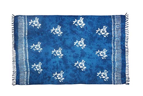 Manumar - Pareo opaco para mujer, con hebilla, para verano, 155 x 115 cm, 175 x 115 cm y 225 x 115 cm, tamaño XXL 28 azul marino hibisco. extra-large