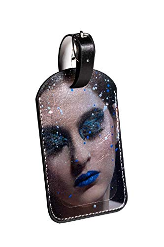 Maquillaje de Ojos Azules Maleta de Etiqueta de Equipaje de Cuero de PU, Correa de Cuero Ajustable Resistente a los arañazos, diseño Elegante Paquete de 2