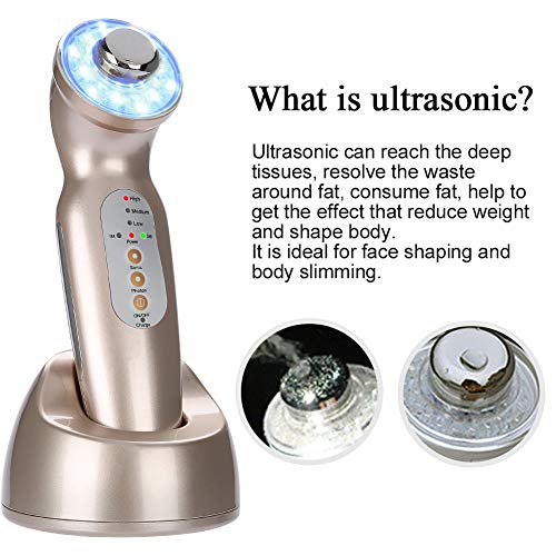 Máquina de belleza ultrasónica, Masajeador de fotones recargable que adelgaza el dispositivo para blanqueo, anti-envejecimiento aumenta y tensa la piel reduce las arrugas(EU)
