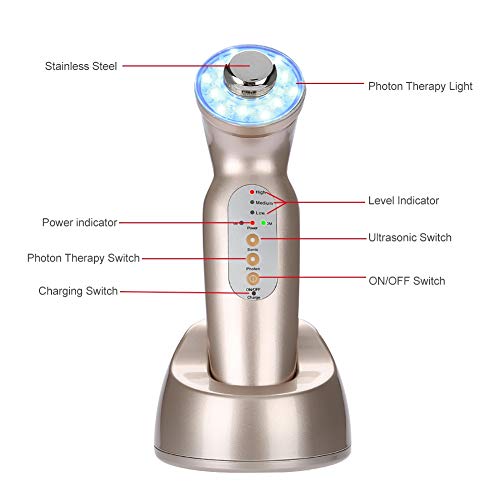 Máquina de belleza ultrasónica, Masajeador de fotones recargable que adelgaza el dispositivo para blanqueo, anti-envejecimiento aumenta y tensa la piel reduce las arrugas(EU)
