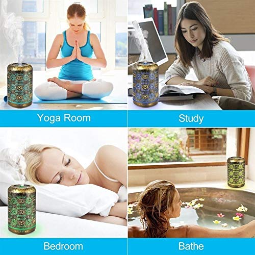 Máquinas de aromaterapia de metal 260ml aceites esenciales difusor humidificador de aire 7 colores luz de la noche de auto apagado OfficBedroom Difusor (Color : Bronze Color)
