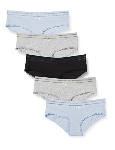 Marca Amazon - Iris & Lilly Braga Hipster de Algodón Mujer, Pack de 5, Multicolor (Black Melange Zen Blue), S, Label: S