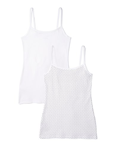 Marca Amazon - IRIS & LILLY Camiseta de Tirantes Body Natural para Mujer, Pack de 2, Multicolor (Print Dots/White), XXL, Label: XXL