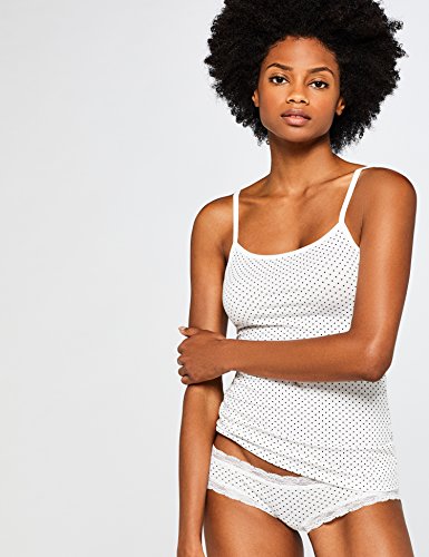 Marca Amazon - IRIS & LILLY Camiseta de Tirantes Body Natural para Mujer, Pack de 2, Multicolor (Print Dots/White), XXL, Label: XXL