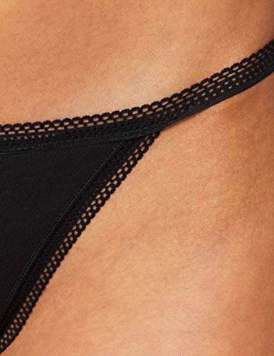 Marca Amazon - IRIS & LILLY Tanga de Hilo de Algodón Mujer, Pack de 5, Negro (Black), XXL, Label: XXL