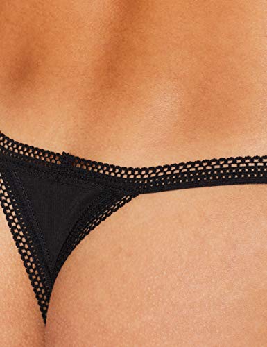 Marca Amazon - IRIS & LILLY Tanga de Hilo de Algodón Mujer, Pack de 5, Negro (Black), XXL, Label: XXL