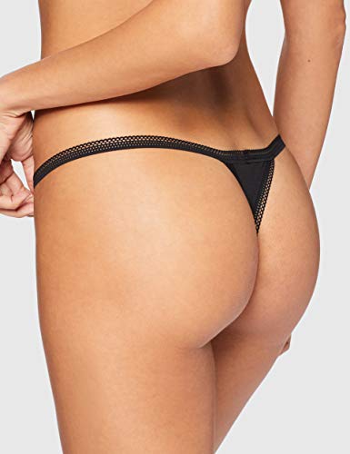 Marca Amazon - IRIS & LILLY Tanga de Hilo de Algodón Mujer, Pack de 5, Negro (Black), XXL, Label: XXL