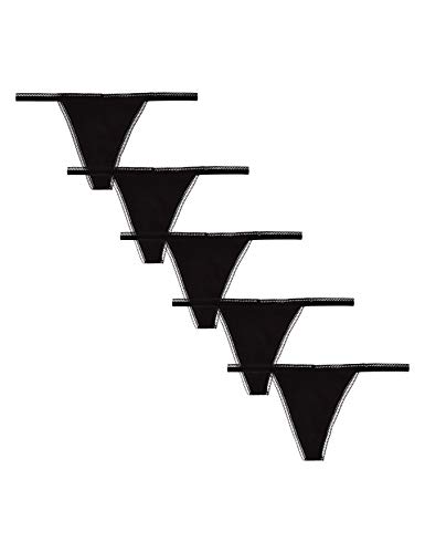 Marca Amazon - IRIS & LILLY Tanga de Hilo de Algodón Mujer, Pack de 5, Negro (Black), XXL, Label: XXL