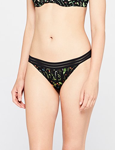 Marca Amazon - IRIS & LILLY Tanga de Tira con Flores Mujer, Pack de 2, Multicolor (Water Herbs Print), L, Label: L