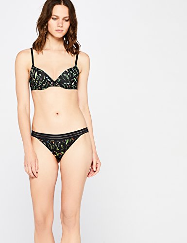 Marca Amazon - IRIS & LILLY Tanga de Tira con Flores Mujer, Pack de 2, Multicolor (Water Herbs Print), L, Label: L