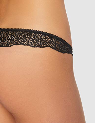 Marca Amazon - Iris & Lilly Tanga Mujer, Pack de 3, Negro (Black), S, Label: S