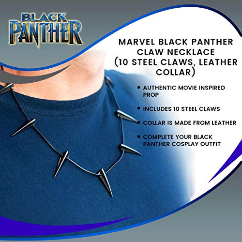 Marvel Black Panther Claw Necklace (10 Steel Claws, Leather Collar)