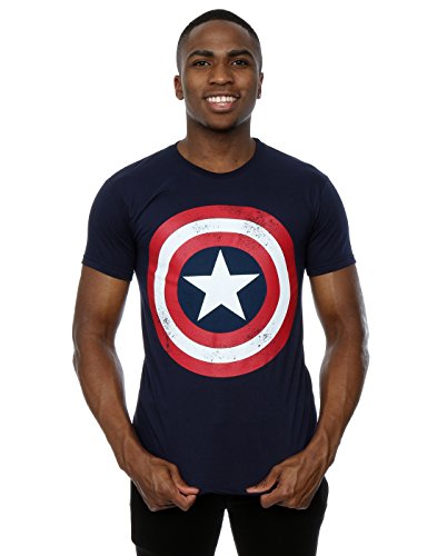 Marvel Camiseta de hombre de Capit¨¢n America Distressed Shield, azul marino grande