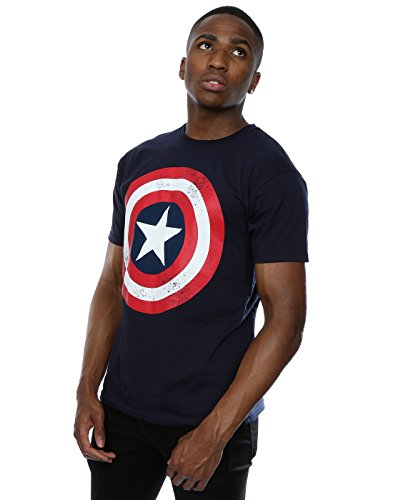 Marvel Camiseta de hombre de Capit¨¢n America Distressed Shield, azul marino grande