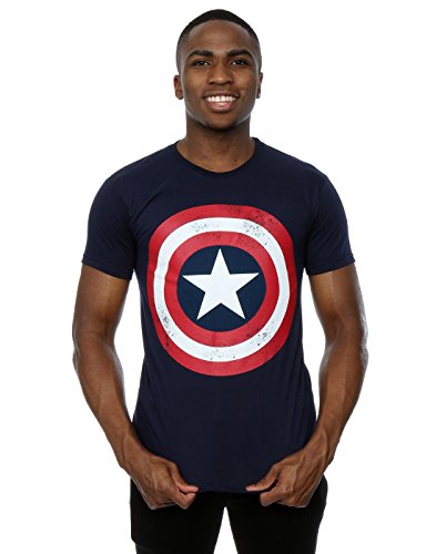 Marvel Hombre Captain America Distressed Shield Camiseta Medium Armada